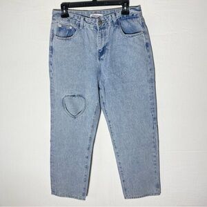 Tal Clothing Light Wash Blue High Rise Cropped Jeans W Heart Cutout 31